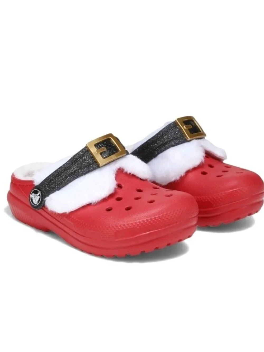 Crocs Classic Lined Santa Clog Toddler C7 Red Black Fuzzy Christmas Holiday